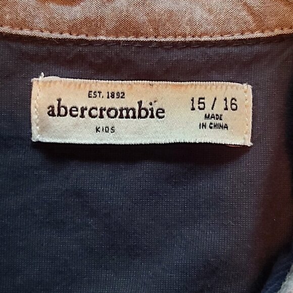 Abercombie Kids 100% Cotton Button Down Blue/Black Buffalo Plaid Shirt-S 15/16 - Picture 5 of 5